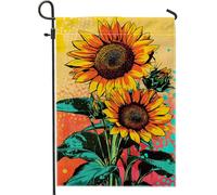 Bandiera da giardino di girasole estiva bandiera floreale giallo brillante per la decorazione della casa, tela di iuta double face, decorazione del prato all'aperto per festa di vacanza, 12 x 18 cm