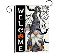 Bandiera da giardino di Halloween 12 x 18 pollici Benvenuto bandiera del giardino resistente al cranio spettrale ragno web gnome gnome a doppio lato il cortile di Halloween bandiere da prato