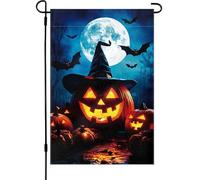 Bandiera da giardino di Halloween, 30,5 x 45,7 cm, a doppia faccia, con zucca, pipistrello, luna, disegni di benvenuto, autunno, in iuta, per esterni, rustico, cortile, decorazione per la casa