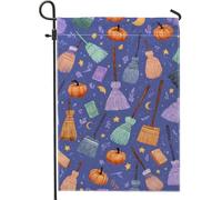 Bandiera da giardino di Halloween, bandiera viola strega scopa zucca per esterni, bandiera da giardino in iuta su entrambi i lati, decorazione per la casa stagionale 30,5 x 45,7 cm