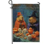 Bandiera da giardino di Halloween, decorazione per la casa con porcellino d'India arancione, strega e mago, decorazione per la casa, striscione in iuta su entrambi i lati per autunno decorazione per