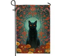 Bandiera da giardino di Halloween per gatti, bandiere floreali arancioni, decorazione autunnale, bandiera da cortile double face in iuta per prato esterno, 30,5 x 45,7 cm
