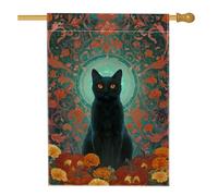 Bandiera da giardino di Halloween per gatti, bandiere floreali arancioni, decorazione autunnale, bandiera da cortile double face in tela di iuta per prato esterno, 71 x 101,6 cm