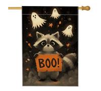 Bandiera da giardino di Halloween, procione nero con fantasmi e cartello Boo, decorazione per esterni, striscione in iuta su entrambi i lati per decorazione autunnale del prato 71 x 101 cm