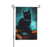 Bandiera da giardino di Halloween - Taccuino misterioso Halloween gatto nero bandiere da giardino 30,5 x 45,7 cm, double face, piccole bandiere da giardino per esterni, decorazione di Halloween