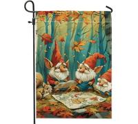 Bandiera da giardino di nano della foresta autunnale e autunnale, carta da fata dei cartoni animati, decorazione per interni esterni, decorazione da cortile double face, per prato e giardino, 30,5 x