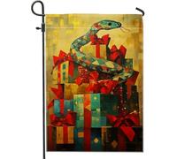 Bandiera da giardino di Natale a forma di serpente colorata bandiere verdi e rosse per la decorazione del portico, bandiera double face in iuta per la stagione invernale, decorazione per la festa