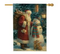 Bandiera da giardino di Natale, bandiera rossa con Babbo Natale e pupazzo di neve, decorazione per la casa, in iuta su entrambi i lati, decorazione per esterni, 71 x 101 cm
