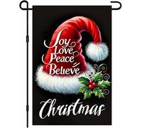 Bandiera da giardino di Natale Cappello di Babbo Natale Bandiera su entrambi i lati Gioia Amore Pace Credere Festivo Vacanze All'aperto Yard Decor Inspirational Wi