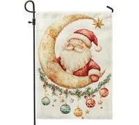 Bandiera da giardino di Natale con luna di Babbo Natale bandiere rosse e oro bandiera in tela doppia faccia per la stagione invernale segno esterno festivo decorazione patio
