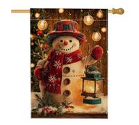 Bandiera da giardino di Natale con pupazzo di neve, decorazione invernale rossa stagionale, in iuta su entrambi i lati, decorazione per il prato all'aperto, accenti per la casa per feste e vacanze, 71