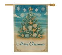 Bandiera da giardino di Natale costiera, decorazione blu per le vacanze con stelle marine e fiocchi di neve, bandiera da cortile in iuta su entrambi i lati per decorazione esterna del prato 71 x 101