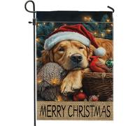Bandiera da giardino di Natale Golden Retriever, bandiere rosse per portico con Babbo Natale, bandiera decorativa per esterni su entrambi i lati, per vacanze invernali, cartello natalizio per esterni