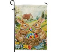Bandiera da giardino di Pasqua a forma di coniglio con uova di coniglio colorate decorazione per la casa, bandiera bifacciale in tela di iuta per prato di vacanza, 30,5 x 45,7 cm