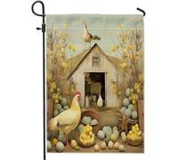 Bandiera da giardino di Pasqua di dimensioni standard per cottage fattoria uova di gallina albero primavera marrone lino decorazione per feste decorazione per la casa cartello decorazione esterna