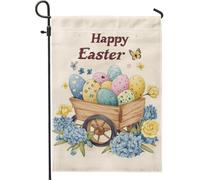 Bandiera da giardino di Pasqua, uova colorate nel carrello, bandiera decorativa double face, decorazione stagionale per feste primaverili, decorazione prato esterno, 30,5 x 45,7 cm