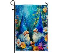 Bandiera da giardino di primavera psichedelica pittura a olio foglie floreali botanici blu giallo lino pannello decorazione parete patio giardino interno casa dimensioni standard 30,5 x 45,7