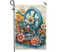 Bandiera da giardino di primavera vintage cottage medio pianta floreale steampunk acqua artistica blu rosa pannello decorazione casa decorazione parete esterno giardino interno casa dimensioni