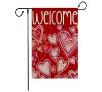 Bandiera da giardino di San Valentino, cuori d'amore Decorazione rossa per le vacanze per l'anniversario Matrimonio Cortile Decorazione stagionale all'aperto / 12x18 pollici