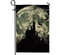 Bandiera da giardino di scena del castello di vampiro di luna piena di Halloween, magnete bifacciale per decorazione del patio all'aperto, decorazione del prato di festa stagionale 12x18