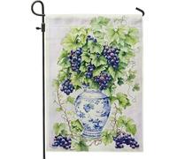 Bandiera da giardino di uve viola vibranti, vaso decorativo blu per la stagione del raccolto autunnale, banner double face in iuta per decorazione del prato, 30,5 x 45,7 cm