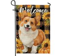 Bandiera da giardino di Welcome Corgi, decorazione autunnale a forma di girasole, striscione da cortile con zucca autunnale, decorazione per prato esterno su entrambi i lati, 30,5 x 45,7 cm