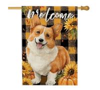 Bandiera da giardino di Welcome Corgi, decorazione autunnale con girasole, striscione autunnale per cortile, decorazione per prato esterno su entrambi i lati, 71 x 101 cm