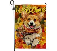 Bandiera da giardino di Welcome Corgi, decorazione per cani con foglie autunnali arancioni, striscione in iuta su entrambi i lati per decorazione autunnale per esterni, 30,5 x 45,7 cm