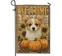 Bandiera da giardino di Welcome Corgi, decorazione per la casa e il prato, decorazione per esterni su entrambi i lati, per la stagione autunnale, 30,5 x 45,7 cm
