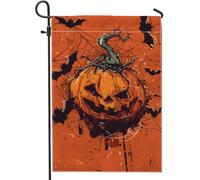 Bandiera da giardino di zucca di Halloween, arancione spaventoso Jack-O-Lantern decorazione della casa, decorazione del patio esterno, tela di iuta double face, 30,5 x 45,7 cm