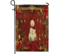 Bandiera da giardino d'inverno, motivo pupazzo di neve, rose rosse, decorazione per esterni, bandiere da patio, tela di iuta double face, decorazione per prato, 30,5 x 45,7 cm
