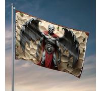 Bandiera da giardino divertente angelo scuro con ali e mantello rosso, decorazione per camper per interni primaverili (60 x 90 cm)