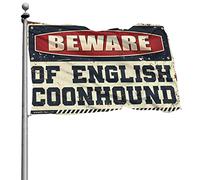 Bandiera da giardino divertente con scritta "Beware of English Coonhound" (lingua italiana non garantita) per la stanza dei ragazzi, decorazione vintage (120 x 180 cm)