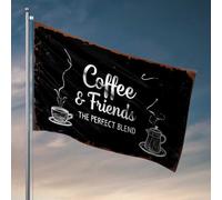 Bandiera da giardino divertente con scritta "Enjoy Coffee And Friends Together", bandiera a vento per esterni per auto, per camera (120 x 180 cm)