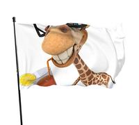 Bandiera da Giardino Divertente Giraffa con Bicchieri che Bevono Succo Cortile Casa Decorazione Esterna Bandiere Bandiere per Patio Prato 3x5 Ft