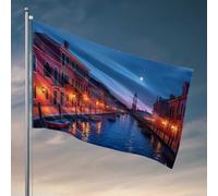 Bandiera da giardino divertente notte veneziana: canali illuminati di luna ed edifici storici bandiera manica a vento bandiere auto all'aperto per camera (152 x 244 cm)