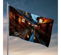 Bandiera da giardino divertenti lanterne giapponesi che riflettono su una strada tranquilla bandiera a vento bandiere per auto all'aperto per camera (120 x 180 cm)