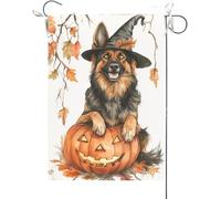 Bandiera Da Giardino Dog,Leaning Over The Scary Pumpkin, Halloween Fall Autumn Bandiera Verticale Colore Vivido Garden Flag Premium Bandiera Da Cortile Per Celebrazioni Festival Feste 30X45CM