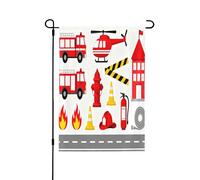 Bandiera da giardino double-face, 71 x 101 cm, bandiere di benvenuto per esterni, bandiere pasquali estive all'aperto, decorazioni da giardino per tutte le stagioni, camion dei pompieri