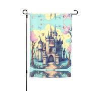 Bandiera da giardino double-face con castello delle fiabe, 30,5 x 45,7 cm, decorazione da cortile per esterni, stampa all-over, striscione decorativo stagionale per patio prato