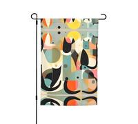 Bandiera da giardino double-face con gatto di arte moderna della metà del secolo, 30,5 x 45,7 cm, decorazione da cortile per esterni, stampa all-over, striscione decorativo stagionale per patio prato