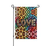 Bandiera da giardino double face con leopardo dolce amore, 71 x 101,6 cm | Bandiera da cortile resistente allo sbiadimento bandiere all'aperto decorazione di festa di inaugurazione della casa