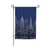 Bandiera da giardino double-face con sagoma dello skyline della città, 30,5 x 45,7 cm, decorazione per esterni, stampa all-over, striscione decorativo stagionale per patio prato