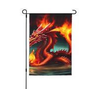 Bandiera da giardino double-face con stampa del re drago in fiamme, a prova di scolorimento, per decorazione da cortile, cartello di benvenuto 31,8 x 45,7 cm