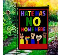Bandiera Da Giardino Durevole Bandiera Da Cortile Deluxe Bandiere All'Aperto Decorazione Per Patio Interni Fattoria Lgbt Arcobaleno Mani Colorate L'Odio Non Ha Casa Qui Pugno Mani Nero Lgbt S