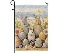 Bandiera Da Giardino Easter Bunny Coastal Beach Flower Animal Egg Bohemian Summer Blue Garden Flag Resistente Al Sole Bandiere Decorative Durevole Bandiera Da Cortile Per Esterno Feste 30X45CM