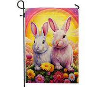 Bandiera Da Giardino Easter Bunny Flower Rainbow Cloud Botanical Nature Cute Bandiera Da Cortile Durevole Garden Flag Colore Vivido Bandiere Decorative Per Esterno Celebrazioni Festival 30X45CM