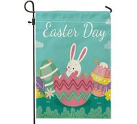 Bandiera Da Giardino Easter Day Bunny Cloud Natural Flower Plants Leaves Egg Cartoon Teal Bandiere Decorative Verticale Garden Flag Durevole Bandiera Da Cortile Per Celebrazioni Feste 30X45CM