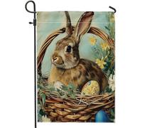 Bandiera Da Giardino Easter Egg Cottage Core Bunny Basket Flower Plants Animal Shabby Brown Bandiere Decorative Resistente Al Sole Garden Flag Verticale Bandiera Da Cortile Per Feste 30X45CM