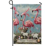 Bandiera Da Giardino Easter Flamingo Rabbit Animal Easter Egg Tropical Natural Funny Blue Pink Bandiere Decorative Verticale Garden Flag Durevole Bandiera Da Cortile Per Feste Esterno 30X45CM
